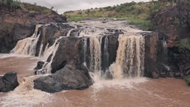 Waterfall River Laikipia Kenya Static Aerial Drone View — Video Stock