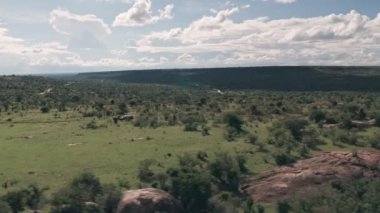 4 wheel drive on safari vacation adventure in Laikipia, Kenya. Aerial drone view