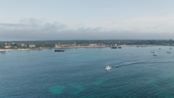 Deep Sea Fishing Boat Sunrise Watamu Malindi Kenya Aerial Drone — Stockvideo