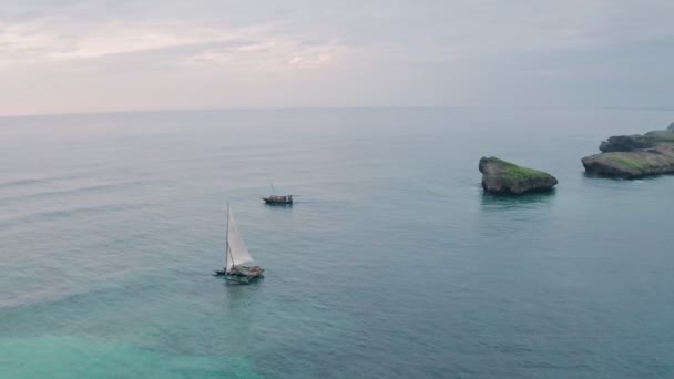 Fishing Boats Watamu Bay Beach Sunrise Malindi Kenya Aerial Drone — Stock video