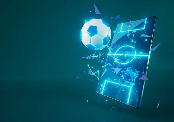 Bola Futebol Com Efeito Movimento Tela Smartphone Design Conceito Esporte — Fotografia de Stock