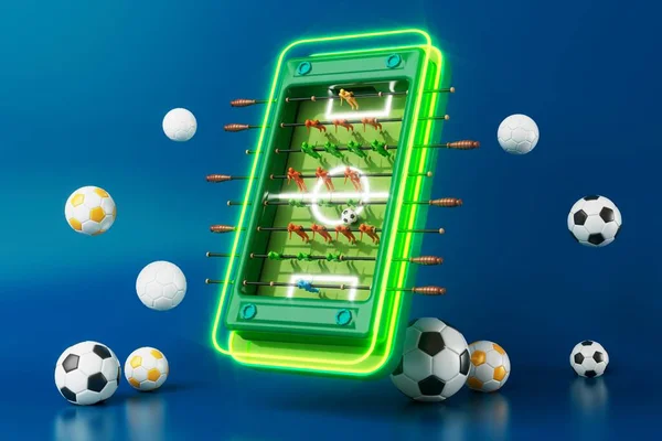 Smartphone White Screen Football Ball Dark Background Football Shoes Winner — Stock Photo, Image