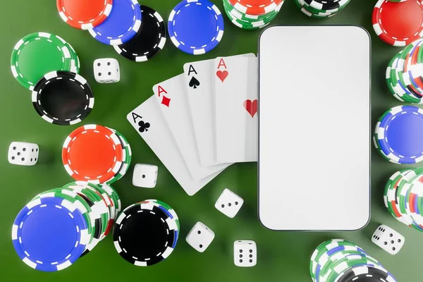 Smartphone Con Schermo Bianco Sfondo Rosso Poker Card Casino Gioco — Foto Stock