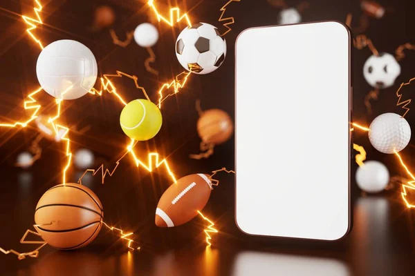 Smartphone White Screen Sports Object Dark Background Copy Space Live — 스톡 사진