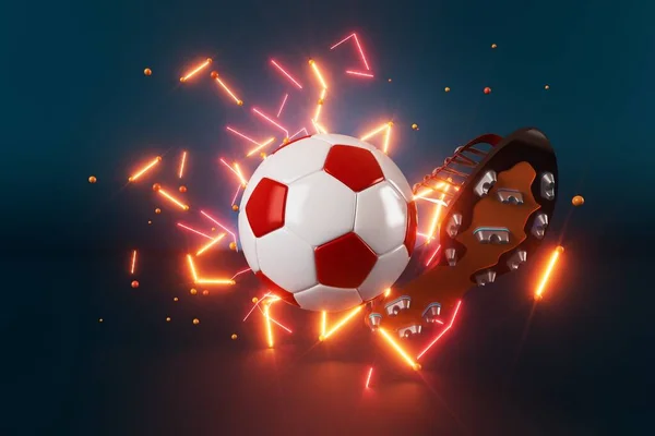 Soyut Arkaplanda Futbol Topu Nesnesi Işık Neon Şekilli Dijital Konsept — Stok fotoğraf