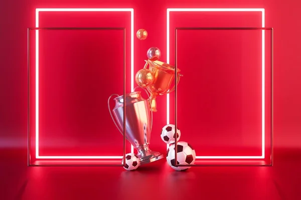 Soyut arkaplanda futbol topu nesnesi. Işık neon şekilli dijital konsept. top sembolü grafik sporlar. Üç boyutlu çizer. Derinlik bulanıklığı. Uzay gece parıltısı etkisi. hareket çizgisi tasarımı