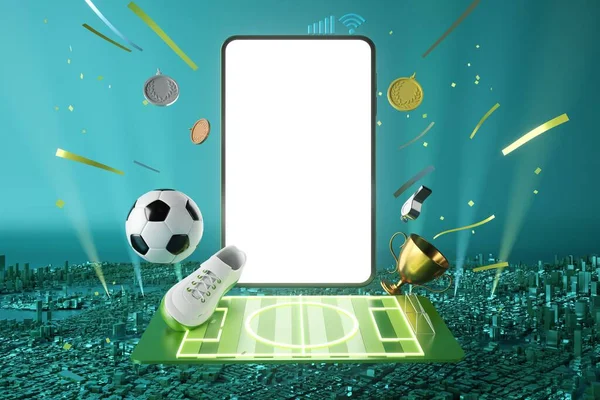 Bola Sepak Bola Dengan Efek Gerakan Layar Smartphone Desain Konsep — Stok Foto