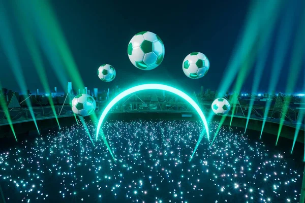 Ποδόσφαιρο Μπάλα Αντικείμενο Στο Αφηρημένο Φόντο Φως Νέον Σχήμα Ψηφιακή — Φωτογραφία Αρχείου