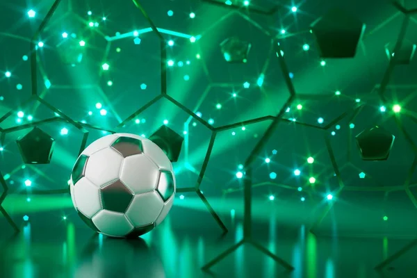 Oggetto Palla Calcio Sullo Sfondo Astratto Luce Neon Forma Concetto — Foto Stock