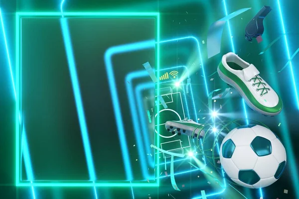 Football Ball Object Abstract Background Light Neon Shape Digital Concept — Stockfoto