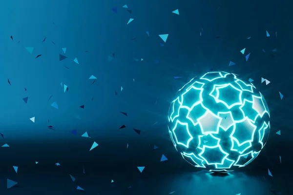 Obiekt Piłki Nożnej Abstrakcyjnym Tle Koncepcja Cyfrowa Kształcie Neonu Piłka — Zdjęcie stockowe
