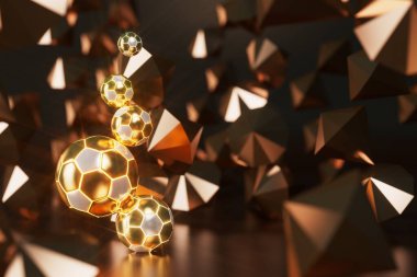 football 3d object in the abstract background, arena concept design, copy space, 3d illustration, glow neon light text frame, 3d rendering element, soccer game sport, sports equipment, realistic ball