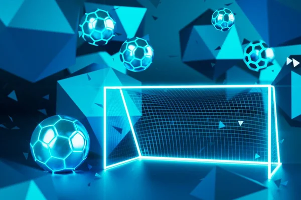 Futbol topu objesi. Çevrimiçi spor izliyor. 3 boyutlu illüstrasyon. Futbol topu arka plan tasarımı. Soyut 3D teknoloji stadyum hedef konsepti. Gerçekçi yorumlama. Kumarhane sporları yarışması.
