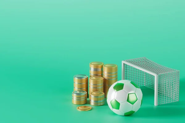 Futbol topu objesi. Çevrimiçi spor izliyor. 3 boyutlu illüstrasyon. Futbol topu arka plan tasarımı. Soyut 3D teknoloji stadyum hedef konsepti. Gerçekçi yorumlama. Kumarhane sporları yarışması.