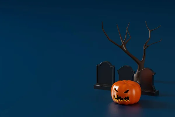 Halloween pumpkin object, 3d illustration, Halloween dark background, Halloween day concept, pumpkin head design, 3d object decoration, realistic render, minimal 3d render, mystery environment