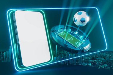 Futbol toplarının itirazı, spor topu tasarımı, futbol unsuru konsepti, 3D illüstrasyon, soyut futbol teknolojisi, 3D gerçekçi tasarım, yeşil çimen sahası, online spor, kumarhane sporu işi
