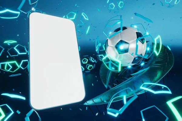 Futbol toplarının itirazı, spor topu tasarımı, futbol unsuru konsepti, 3D illüstrasyon, soyut futbol teknolojisi, 3D gerçekçi tasarım, yeşil çimen sahası, online spor, kumarhane sporu işi