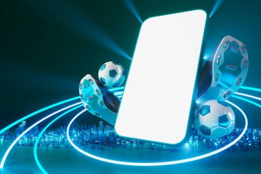 Futbol toplarının itirazı, spor topu tasarımı, futbol unsuru konsepti, 3D illüstrasyon, soyut futbol teknolojisi, 3D gerçekçi tasarım, yeşil çimen sahası, online spor, kumarhane sporu işi