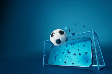 Futbol topu nesnesi, spor topu tasarımı, futbol unsuru konsepti, 3D illüstrasyon, soyut futbol teknolojisi, akıllı telefon mobil ekran, yeşil çimen sahası, online spor, kumarhane spor dünyası