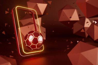 Futbol topu nesnesi, spor topu tasarımı, futbol unsuru konsepti, 3D illüstrasyon, soyut futbol teknolojisi, akıllı telefon mobil ekran, yeşil çimen sahası, online spor, kumarhane spor dünyası