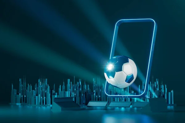 Futbol topu nesnesi, spor topu tasarımı, futbol unsuru konsepti, 3D illüstrasyon, soyut futbol teknolojisi, akıllı telefon mobil ekran, yeşil çimen sahası, online spor, kumarhane spor dünyası