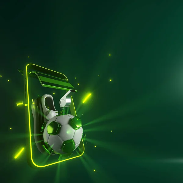 football balls object, sport ball design, football element concept, 3d illustration, abstract football technology, smartphone mobile screen, green grass field, online sport live, casino sport business