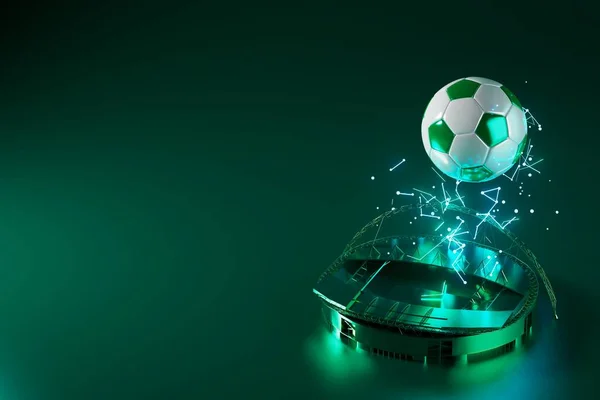 Futbol topu nesnesi, spor topu tasarımı, futbol unsuru konsepti, 3D illüstrasyon, soyut futbol teknolojisi, akıllı telefon mobil ekran, yeşil çimen sahası, online spor, kumarhane spor dünyası