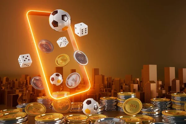 Futbol topu nesnesi, spor topu tasarımı, futbol unsuru konsepti, 3D illüstrasyon, soyut futbol teknolojisi, akıllı telefon mobil ekran, yeşil çimen sahası, online spor, kumarhane spor dünyası