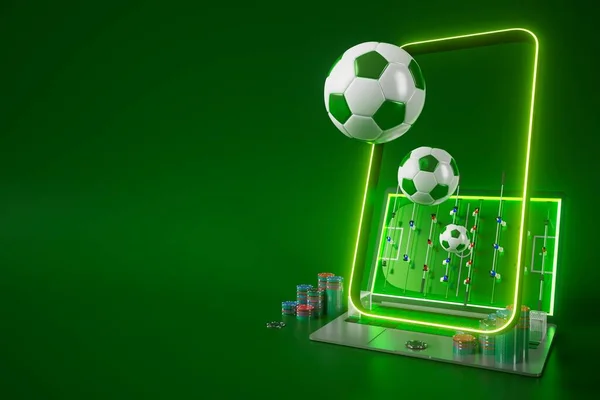 football balls object, sport ball design, football element concept, 3d illustration, abstract football technology, smartphone mobile screen, green grass field, online sport live, casino sport business