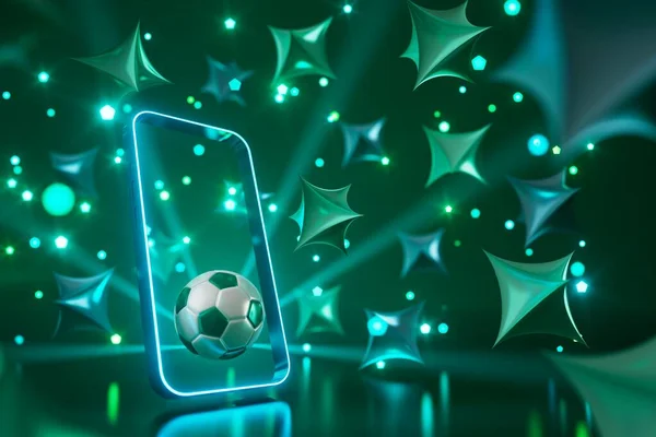 football balls object, sport ball design, football element concept, 3d illustration, abstract football technology, smartphone mobile screen, green grass field, online sport live, casino sport business