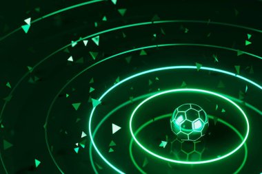 Futbol topu nesnesi, spor topu tasarımı, futbol unsuru konsepti, 3D illüstrasyon, soyut futbol teknolojisi, akıllı telefon mobil ekran, yeşil çimen sahası, online spor, kumarhane spor dünyası