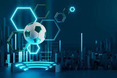 Futbol topu nesnesi, spor topu tasarımı, futbol unsuru konsepti, 3D illüstrasyon, soyut futbol teknolojisi, akıllı telefon mobil ekran, yeşil çimen sahası, online spor, kumarhane spor dünyası