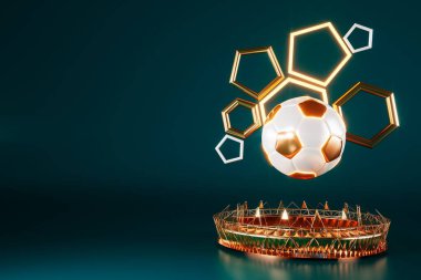 Futbol topu nesnesi, spor topu tasarımı, futbol unsuru konsepti, 3D illüstrasyon, soyut futbol teknolojisi, akıllı telefon mobil ekran, yeşil çimen sahası, online spor, kumarhane spor dünyası