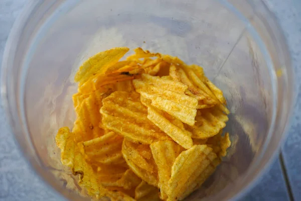 Potato Chips Clear Jar — Stock Photo, Image