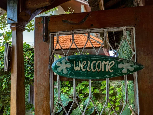 Welcome Sign Front Classic Restaurant Entrance — Foto Stock