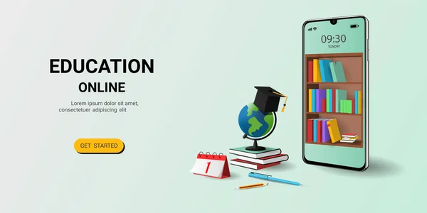 Online Education Website Mobile Application Book Smartphone Electronic Library Online — Stock Vector
