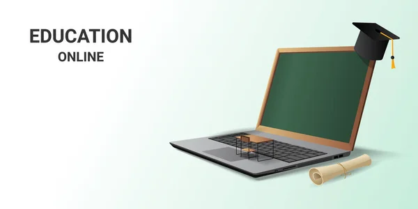 Online Education Laptop Digital Classroom Online Training Courses Digital Library — Stock Vector