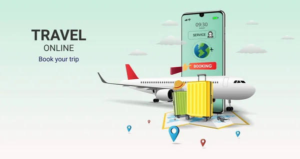 Voyage Application Service Réservation Ligne Sur Smartphone Commerce Électronique Sur — Image vectorielle