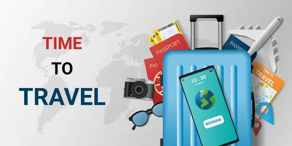 Aplicación Servicio Reserva Viajes Línea Smartphone Billete Viaje Online Planificación — Archivo Imágenes Vectoriales