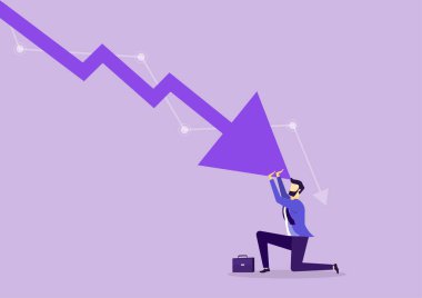 İflas etmiş işadamı okunu aşağıya doğrulttu. İş başarısızlığı. Durgunluk. Finansal başarısızlık. Ekonomik kriz. Web sitesi ve pankart tasarımı kavramı. Vektör illüstrasyonu