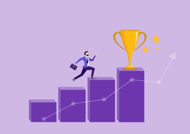 İşadamı grafik sütununda gol atıyor. Kariyer gelişimi. Geliştirme ve hedeflere ulaşma. İş düellosu İş ilerlemesi. İş başarısı ve ilerleme. İş konsepti. Düz vektör illüstrasyonu