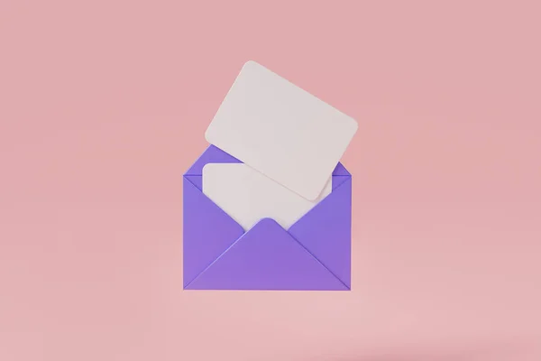 Envelope Correio Aberto Com Documentos Papel Ícone Isolado Fundo Rosa — Fotografia de Stock