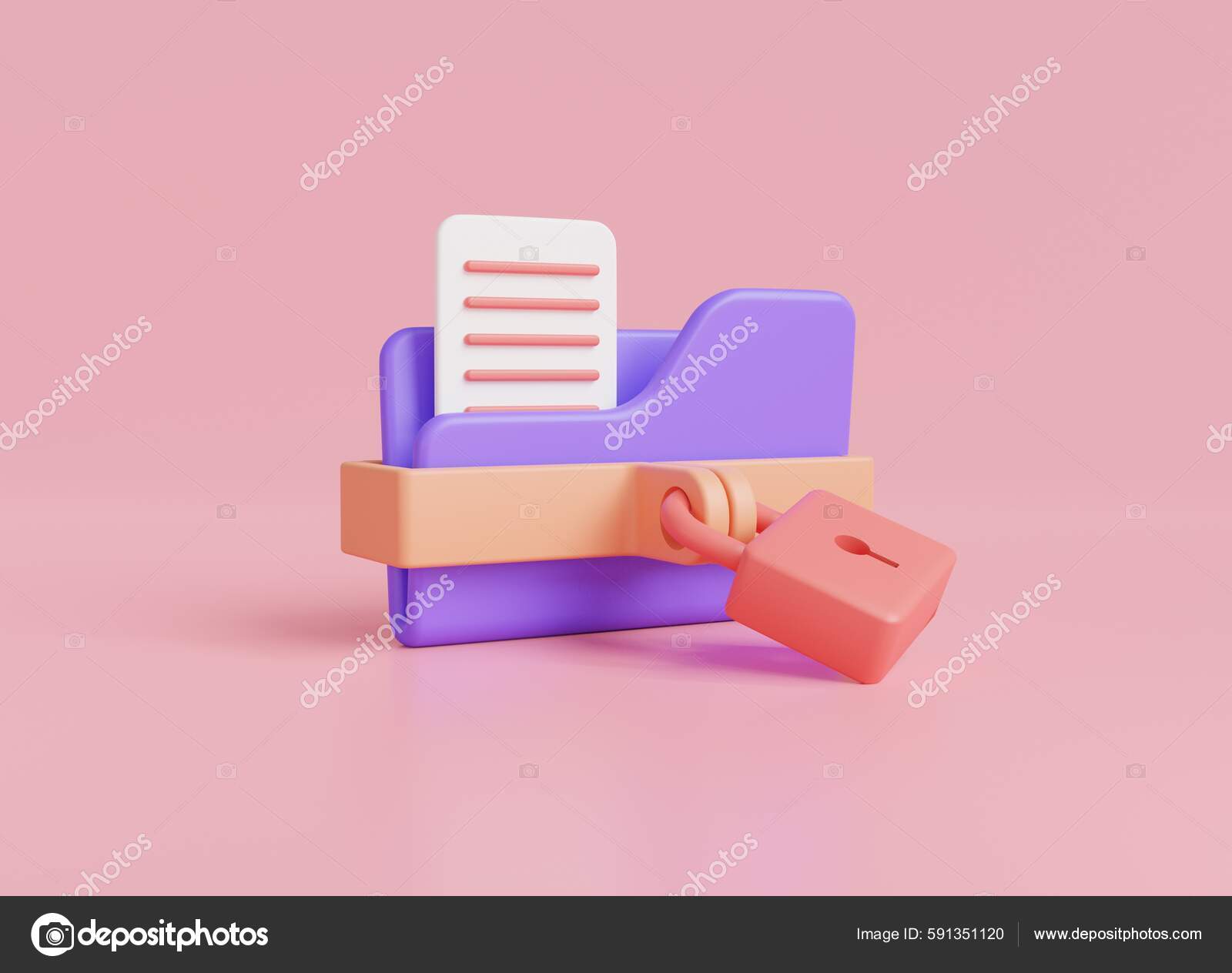 Icon Rendering Illustration Folder Lock Isolated Pink Background.