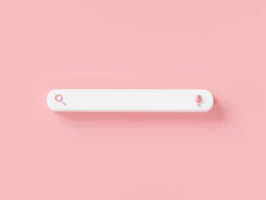 3d icon render illustration of Search bar element icon on pink background. internet search, website, Search form template, Information search system. web search concept. Cartoon minimal style.