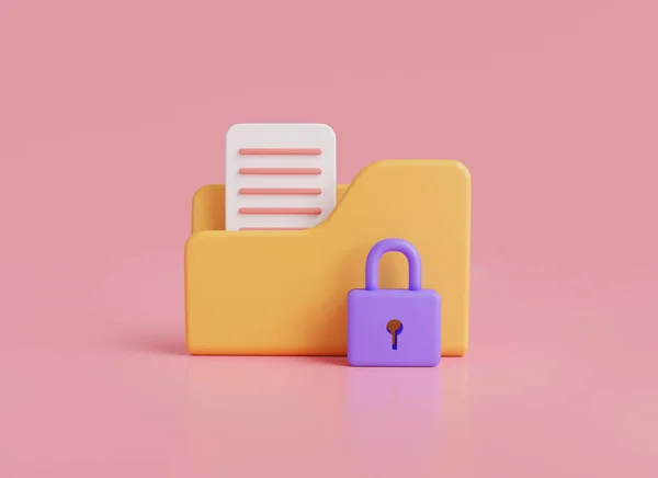Data Security Concept Folder Icon Lock Paper Document Isolated Pink - Stock-foto