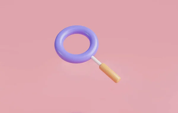 3d Magnifying glass icon isolated on pink background, Search for information and ask for information. Check, discovery, research, search, analysis concept. 3d rendering illustration