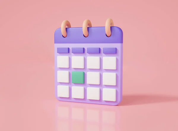 3d render illustration calendar icon on pink background. calendar assignment icon. holiday, event, date, note. Planning concept. minimal style