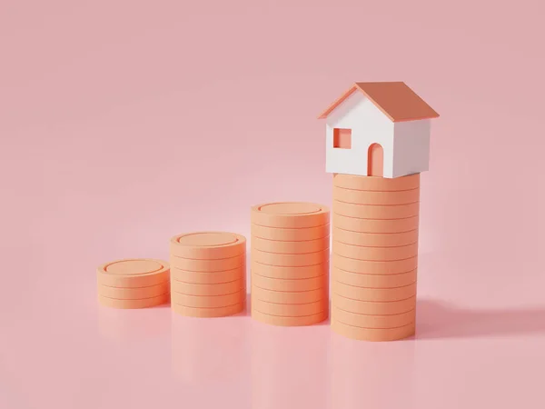Small Home Stack Golden Coins Pink Background Concept Business Loans — Stock Photo, Image