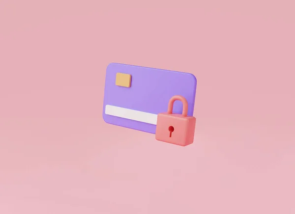 Credit bank card security protection icon. Secure credit card transaction. Secure Payment, debit ,credit card, lock card, Business finance. Payment protection concept. 3d icon rendering illustration