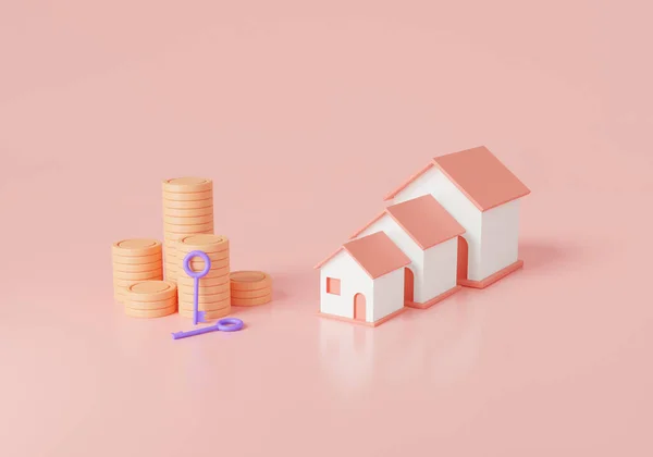 Home Key Coins Stack New House Mortgage Investment Business Loan — Stockfoto